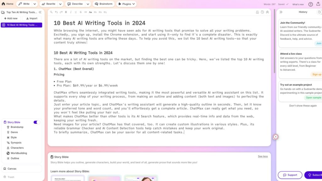 ai writing, Sudowrite